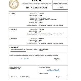 Libya birth certificate Word and PDF template download template file