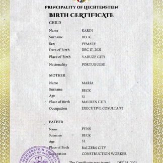 Liechtenstein vital record birth certificate PSD template download template file