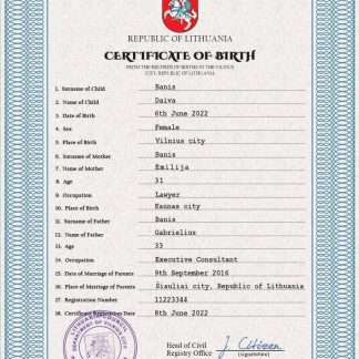 Lithuania vital record birth certificate PSD template download template file