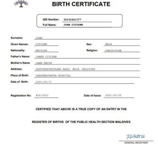 Maldives birth certificate Word and PDF template download template file