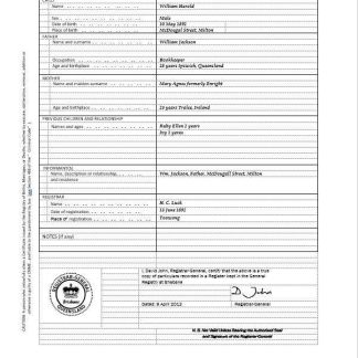 Australia Queensland birth certificate template in Word download template file
