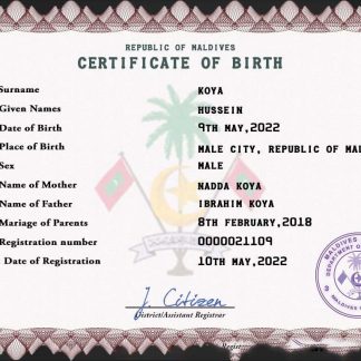 Maldives vital record birth certificate PSD template download template file