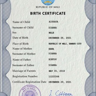 Mali birth certificate PSD template download template file
