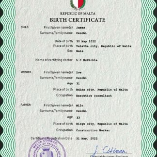 Malta vital record birth certificate PSD template download template file