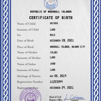 Marshall Islands vital record birth certificate PSD template download template file