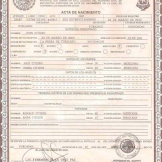 Mexico birth certificate template in PSD format download template file