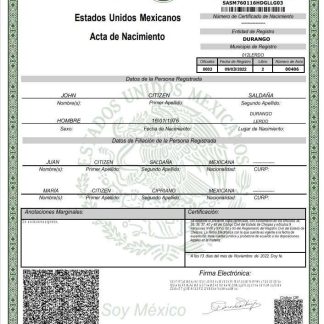 Mexico birth certificate Word and PDF template, version 2 download template file