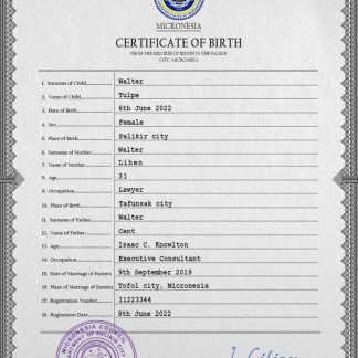 Micronesia birth certificate PSD template download template file