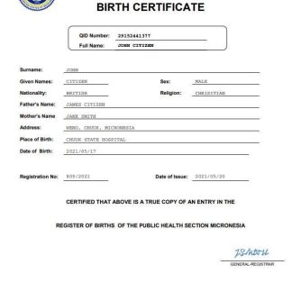 Micronesia vital record birth certificate Word and PDF template download template file
