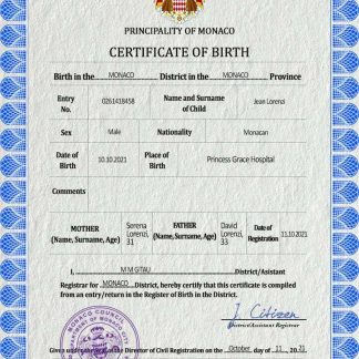 Monaco vital record birth certificate PSD template download template file