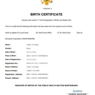 Montenegro birth certificate Word and PDF template download template file