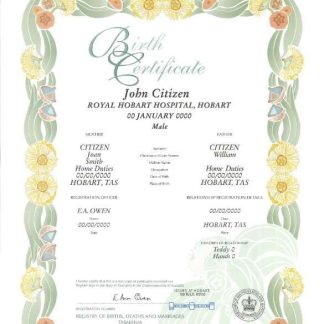 Australia Tasmania decorative (commemorative) birth certificate template in PSD format download template file