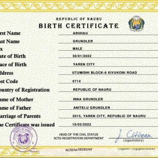 Nauru birth certificate PSD template download template file