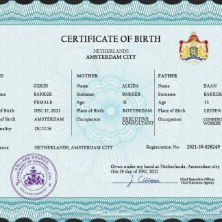 Netherlands vital record birth certificate PSD template download template file