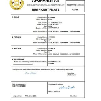 Afghanistan vital record birth certificate Word download template file