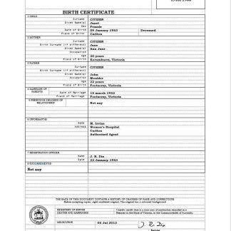 Australia Victoria birth certificate template in Word format, version 1 download template file