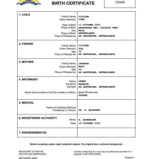 Netherlands vital record birth certificate Word and PDF template download template file