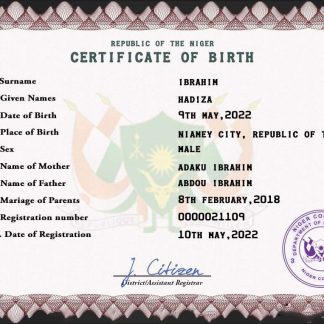 Niger vital record birth certificate PSD template download template file