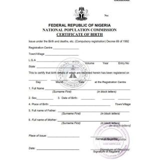 Nigeria birth certificate template in Word and PDF format download template file