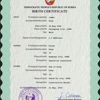 North Korea birth certificate PSD template download template file