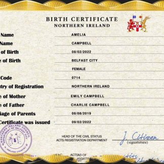 Northern Ireland vital record birth certificate PSD template download template file