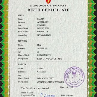 Norway birth certificate PSD template download template file