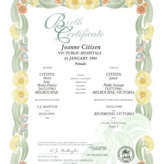 Australia Victoria state decorative (commemorative) birth certificate template in PSD download template file