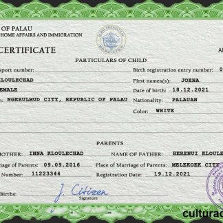 Palau birth certificate PSD template download template file