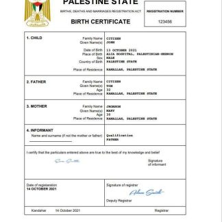 Palestine vital record birth certificate Word and PDF template download template file