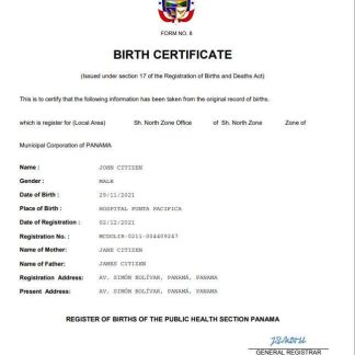 Panama birth certificate Word and PDF template download template file