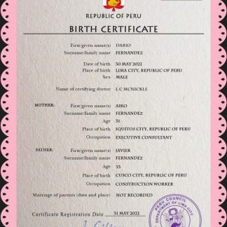 Peru vital record birth certificate PSD template download template file