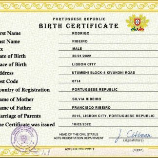 Portugal vital record birth certificate PSD template download template file