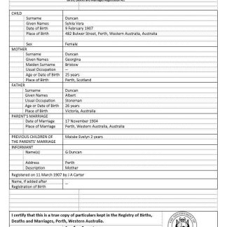 Australia Western Australia birth certificate template in Word format, version 1 download template file