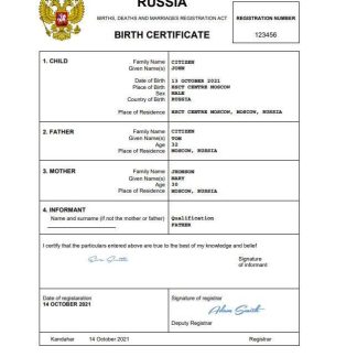 Russia vital record birth certificate Word and PDF template, completely editable download template file