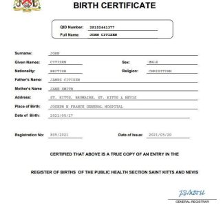 Saint Kitts and Nevis vital record birth certificate Word and PDF template download template file