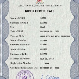 Saint Kitts vital record birth certificate PSD template download template file