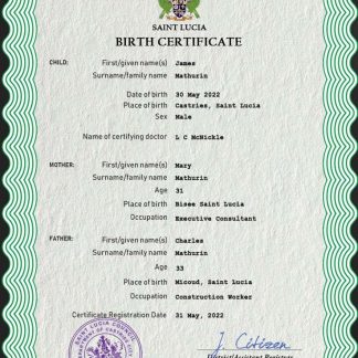 Saint Lucia vital record birth certificate PSD template download template file