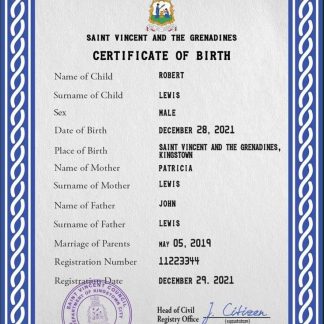 Saint Vincent and the Grenadines birth certificate PSD template download template file