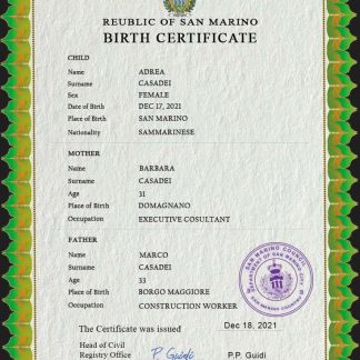 San Marino birth certificate PSD template download template file