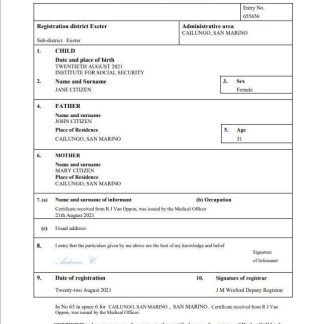 San Marino birth certificate Word and PDF template download template file