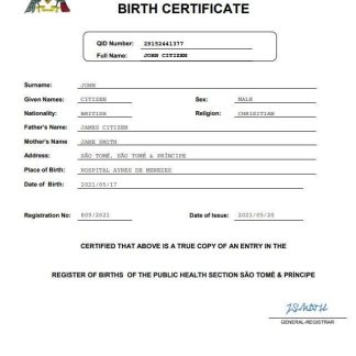 Sao Tome & Principe vital record birth certificate Word and PDF template download template file