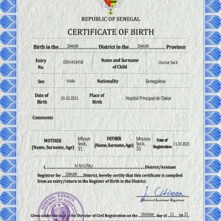 Senegal birth certificate PSD template download template file
