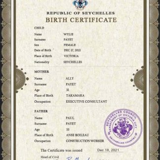Seychelles vital record birth certificate PSD template download template file