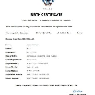 Seychelles vital record birth certificate Word and PDF template download template file