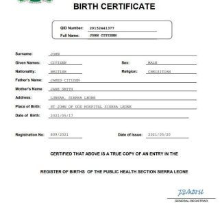 Sierra Leone birth certificate Word and PDF template download template file