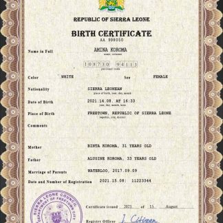 Sierra Leone vital record birth certificate PSD template download template file