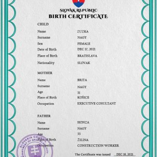 Slovakia birth certificate PSD template download template file