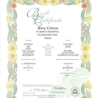 Australia Western Australia decorative (commemorative) birth certificate template in PSD format download template file