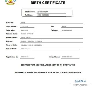 Solomon Islands vital record birth certificate Word and PDF template download template file