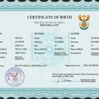 South Africa birth certificate PSD template download template file